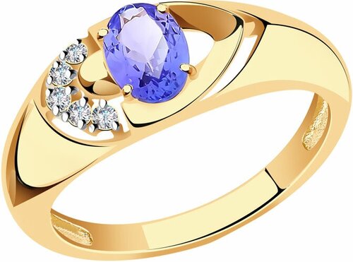 Кольцо Diamant online, золото, 585 проба, бриллиант, танзанит, размер 18, бесцветный
