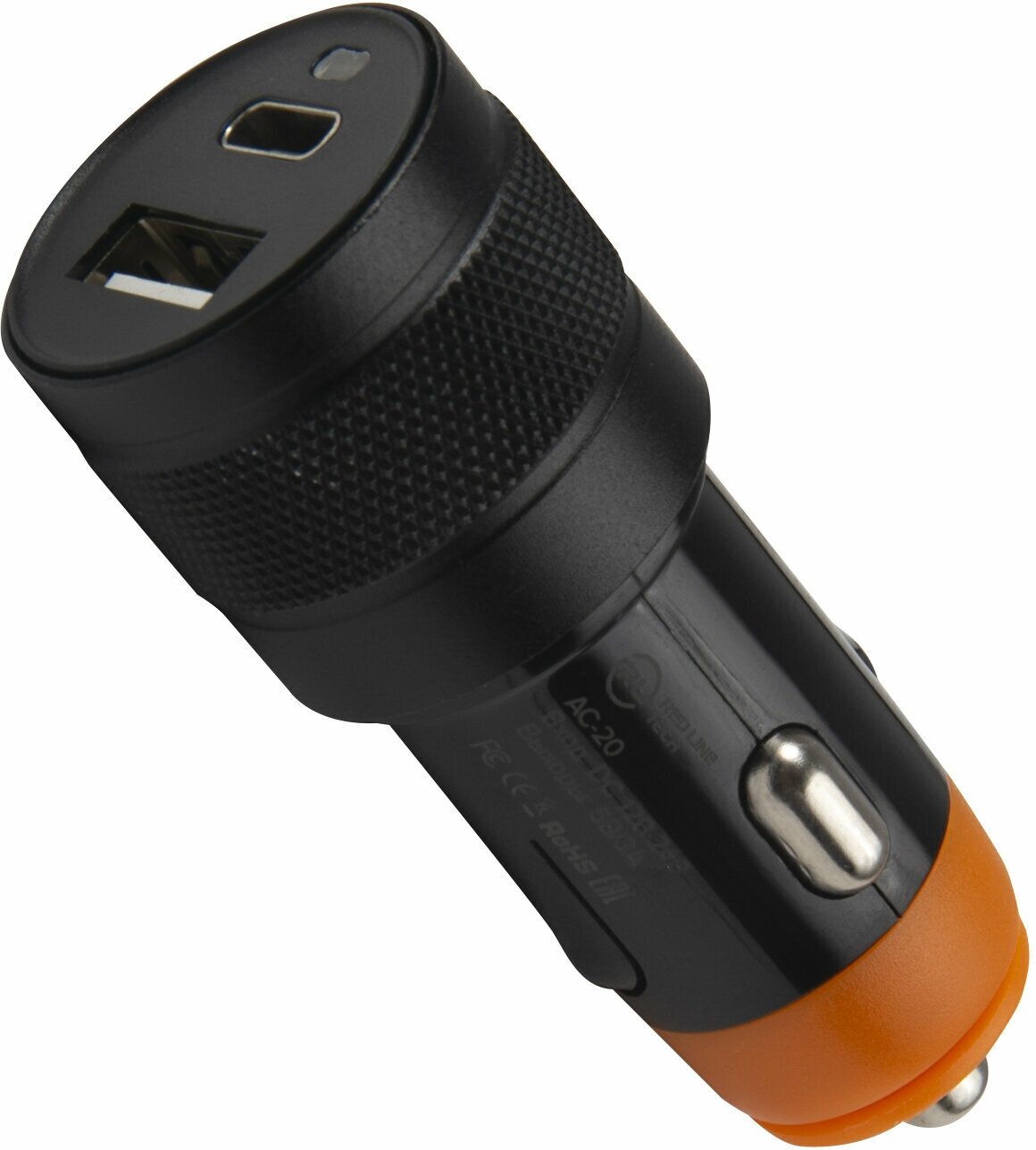 Автомобильное зарядное устройство REDLINE AC-20, USB + USB type-C, 3A, черный - фото №4
