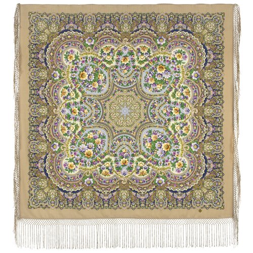 Шерстяной платок Павловопосадские платки Идиллия 2, коричневый, 148 х 148 см