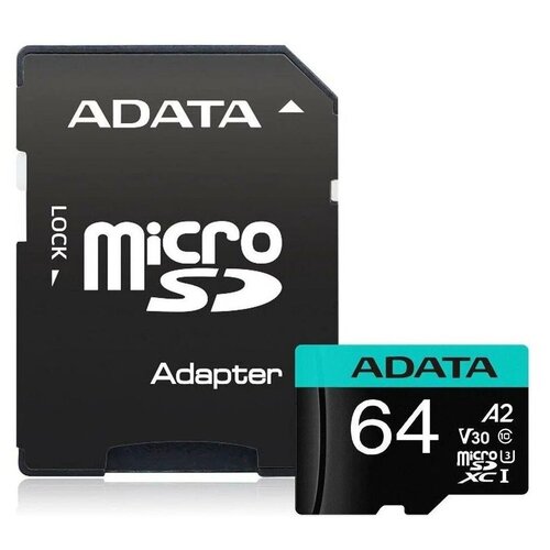 карта памяти micro sdxc 64gb w adap ausdx64gui3v30sa2 ra1 adata Карта памяти microSDXC 64Gb A-Data AUSDX64GUI3V30SA2-RA1