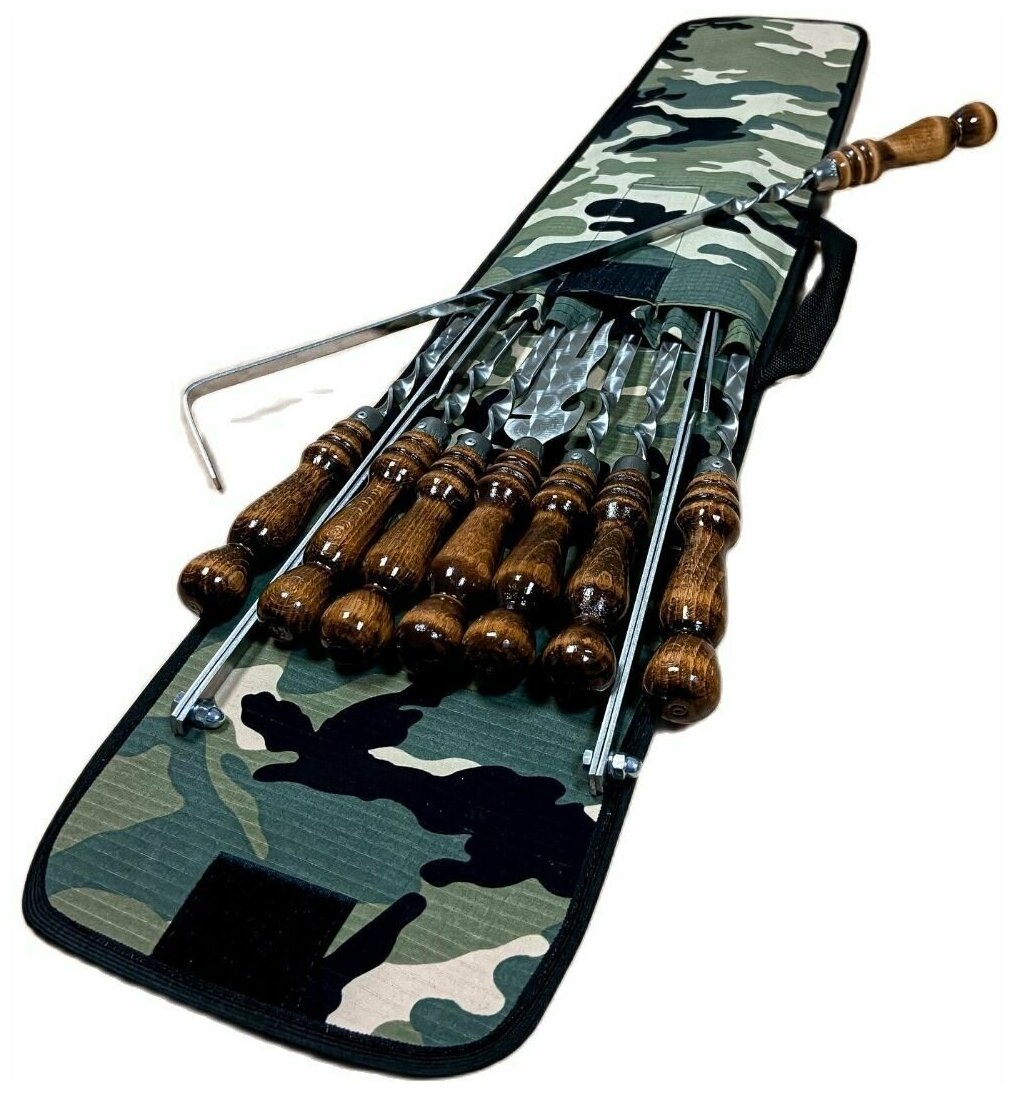 Набор шампуров "Мечта охотника" в чехле, 6шт, 40см, шампуры с деревянной ручкой, кочерга, нож - фотография № 2
