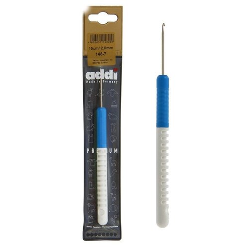 Крючок ADDI 148-7, длина 15 см, голубой/белый/серебристый крючок для вязания addi пластиковый размер 15 мм