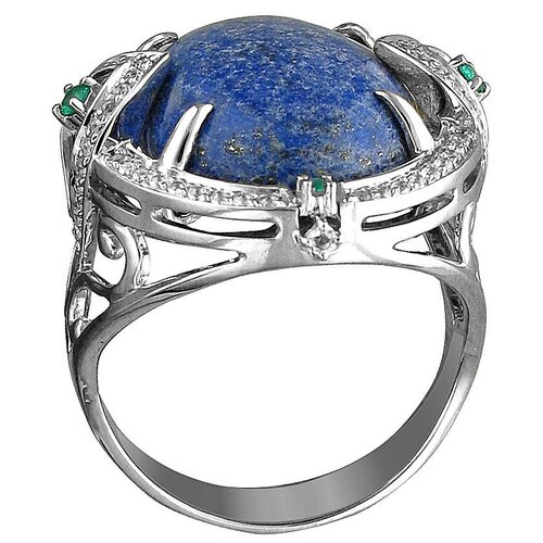 фото Эстет кольцо с лазуритом, топазами и изумрудами из белого золота 01к5213013-1, размер 17.5
