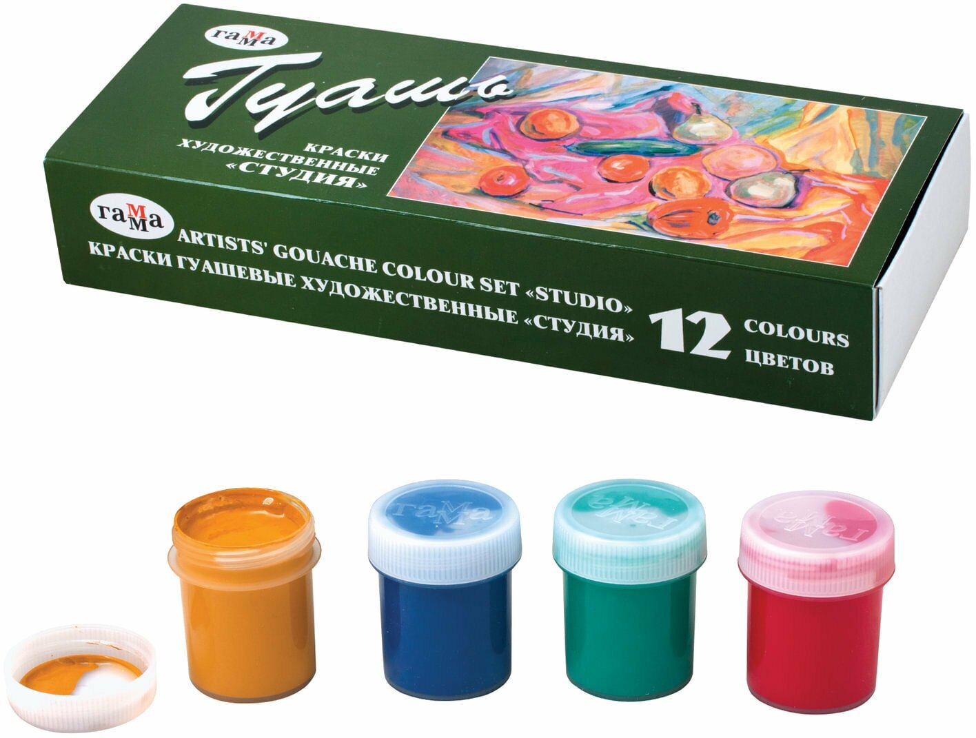 Гуашь художественная гамма "Студия", 12 цветов по 40 мл, картонная упаковка, 221029 Комплект : 2 шт