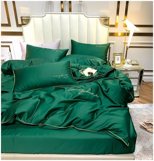 Комплект постельного белья Winni Жатка Сатин на резинке Зеленый – 2х спальный