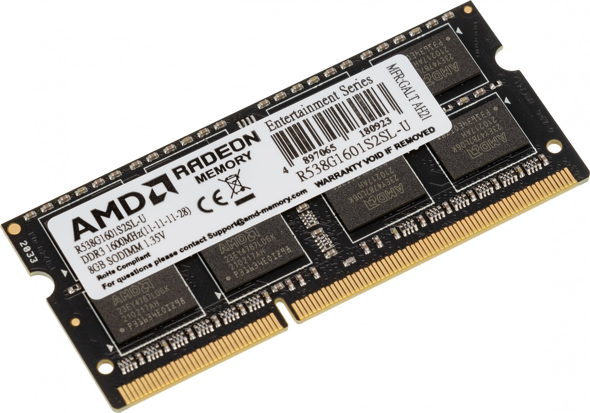 Модуль памяти SODIMM DDR3 8GB AMD 1600MHz, black, Non-ECC, CL11, 1.35V, Retail - фото №5