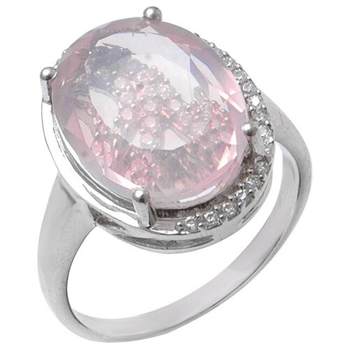 Кольцо Balex, серебро, 925 проба, родирование, фианит, кварц, размер 17, розовый