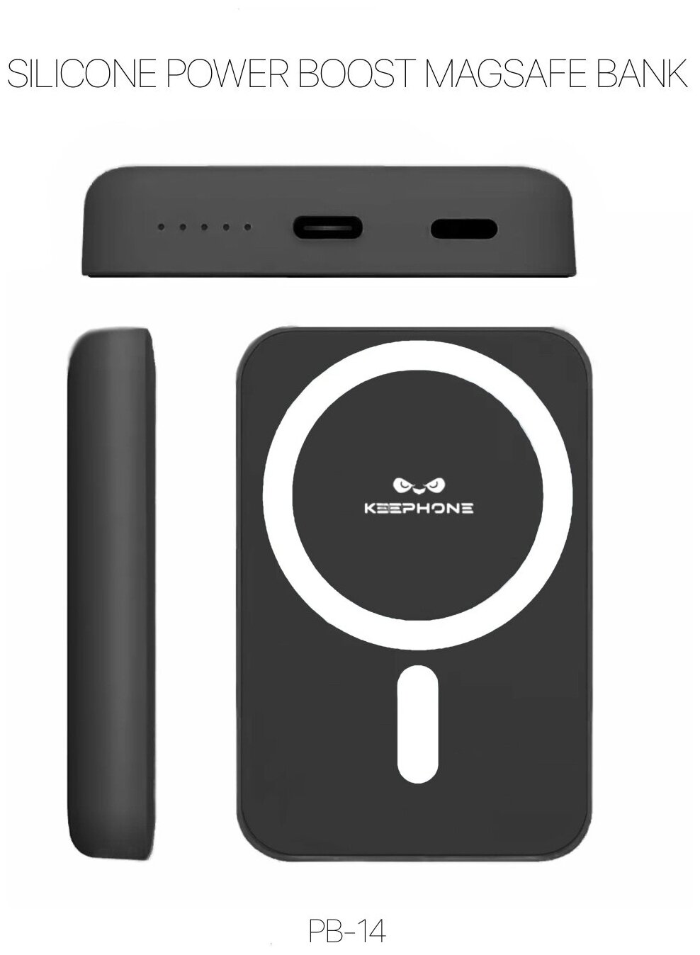 Внешний аккумулятор powerbank Keephone, 5000mah, MagSafe/Lightning/USB-C Fast для iPhone 14/13/12 , черный