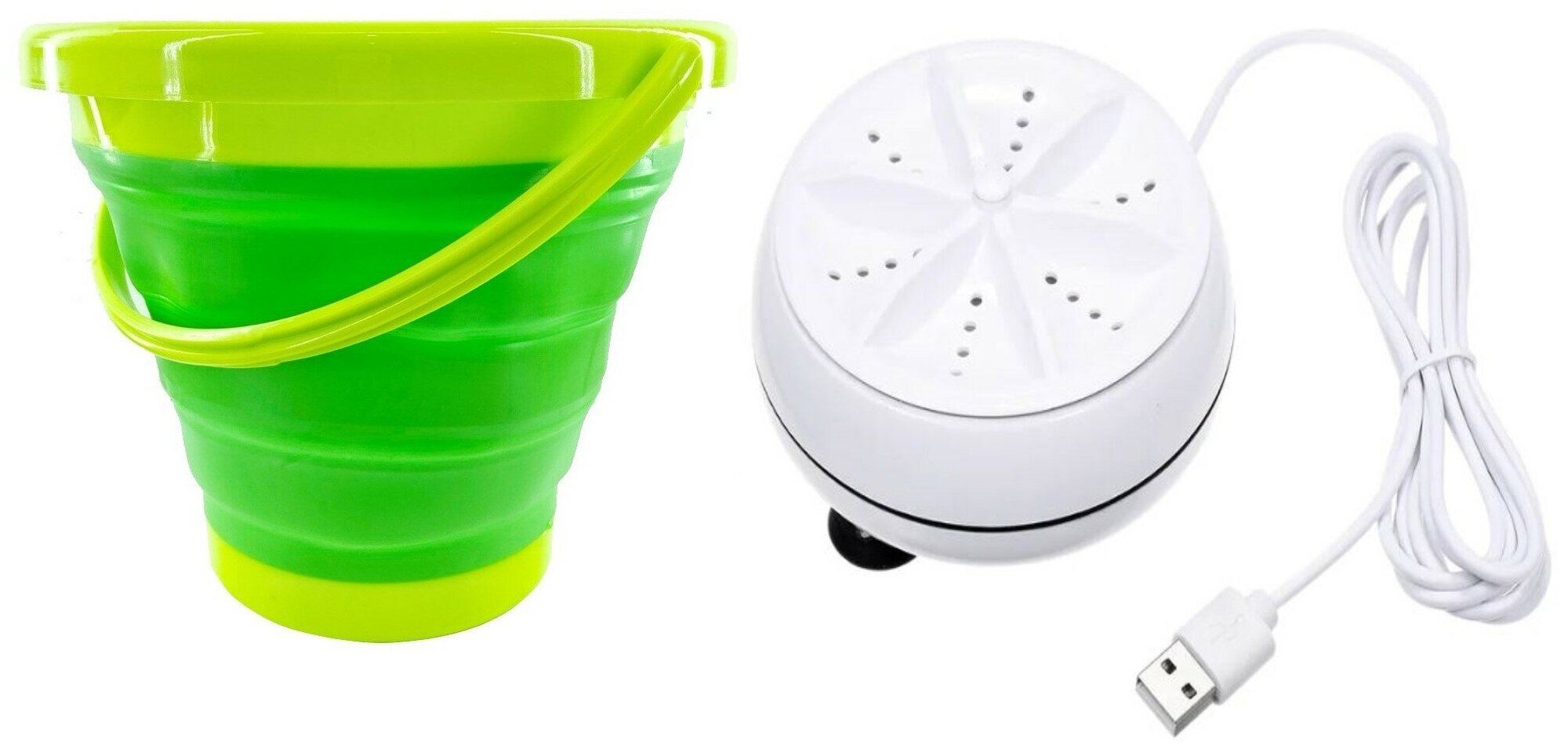 Портативная стиральная машина со складным зеленым ведром / Мини стиральная машина / Стиральная машинка USB - фотография № 1