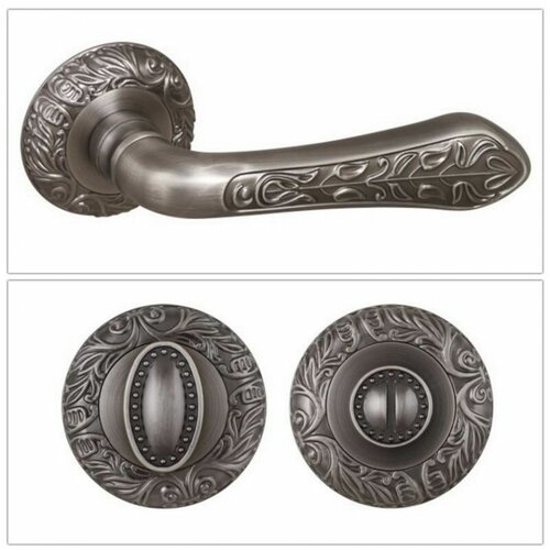 Комплект ручек для дверей Fuaro MONARCH_SM_AS-3_W, античное серебро (ручка + завертка WC)
