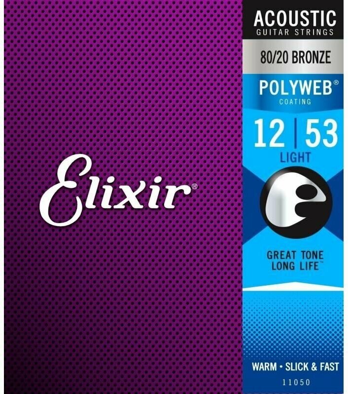 Elixir 11050 PolyWeb струны для акустической гитары Light 12-53 бронза 80/20