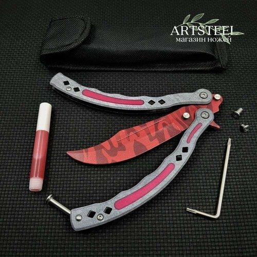 фото Нож бабочка тренировочный cs go balisong, artsteel, красный, серый, розовый