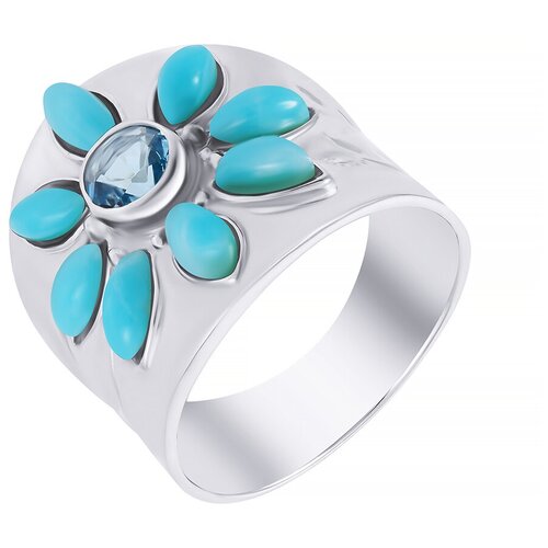 фото Element47 широкое ювелирное кольцо из серебра 925 пробы с топазами и ларимарами 11a-7567_ko_bt_lr_wg, размер 17.5