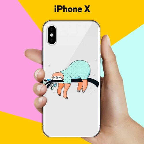 Силиконовый чехол Ленивец на ветке на Apple iPhone X