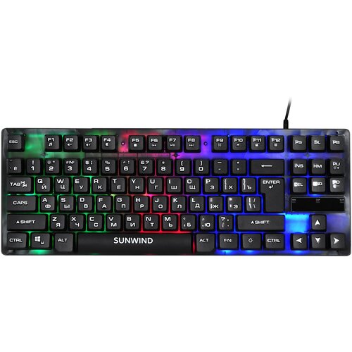 Компактная игровая клавиатура SUNWIND, клавиатура с подстветкой RGB, мембранная клавиатура, черная