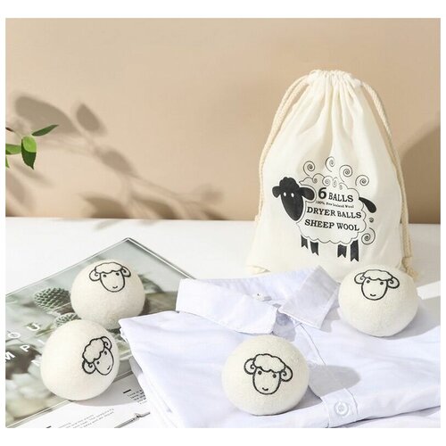 Шары для стирки и сушки белья в мешочке в наборе 6 штук с рисунком для стиральной и сушильной машины для одежды 1000₽