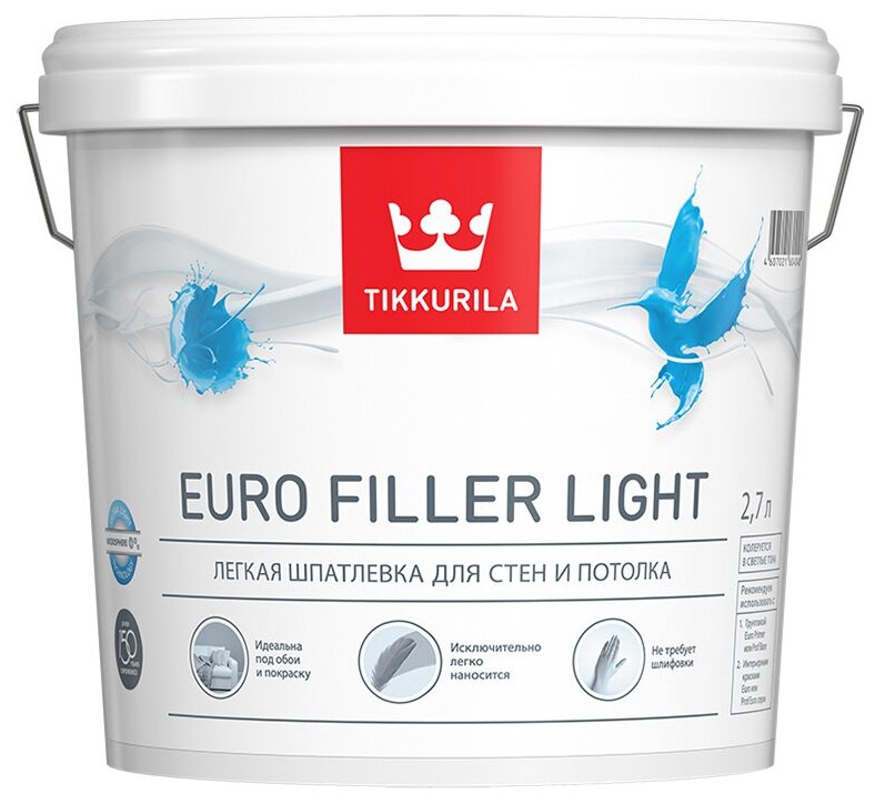 TIKKURILA Шпатлевка легкая для стен и потолка Euro Filler Light 2,7 л белая (база KTA)