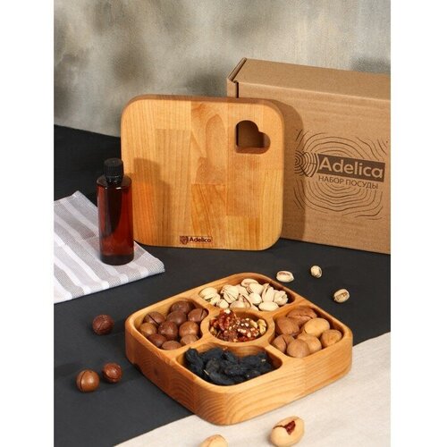Подарочный набор посуды Adelica менажница 5 секций сервировочная доска масло для пропитки в подарок 100 мл 1771₽