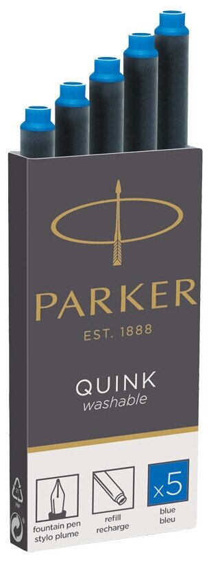 Картриджи чернильные Parker "Cartridge Quink" смываемые синие, 5шт, блистер