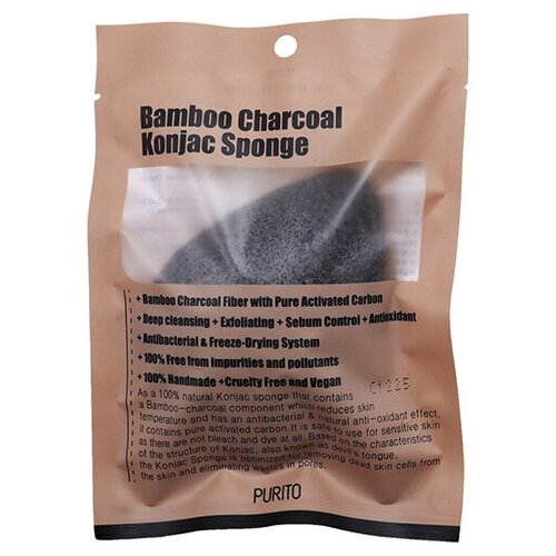 Purito Спонж конняку с древесным углём - Bamboo charcoal konjac sponge, 1шт