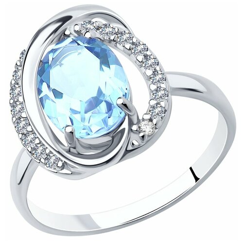 Кольцо SOKOLOV, серебро, 925 проба, родирование, размер 17.5, белый кольцо 1405935692 из серебра 925 пробы с топазом голубым природным и фианитом 17