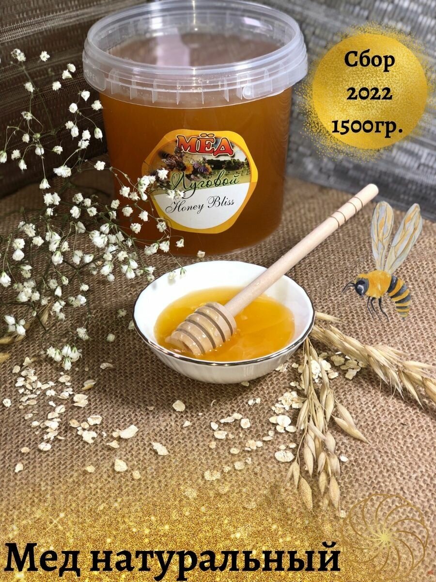 Мед натуральный луговой цветочный 1500 грамм - фотография № 1