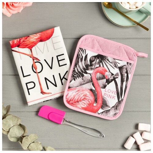 фото Набор подарочный love pink прихватка-карман, полотенце, лопатка этель