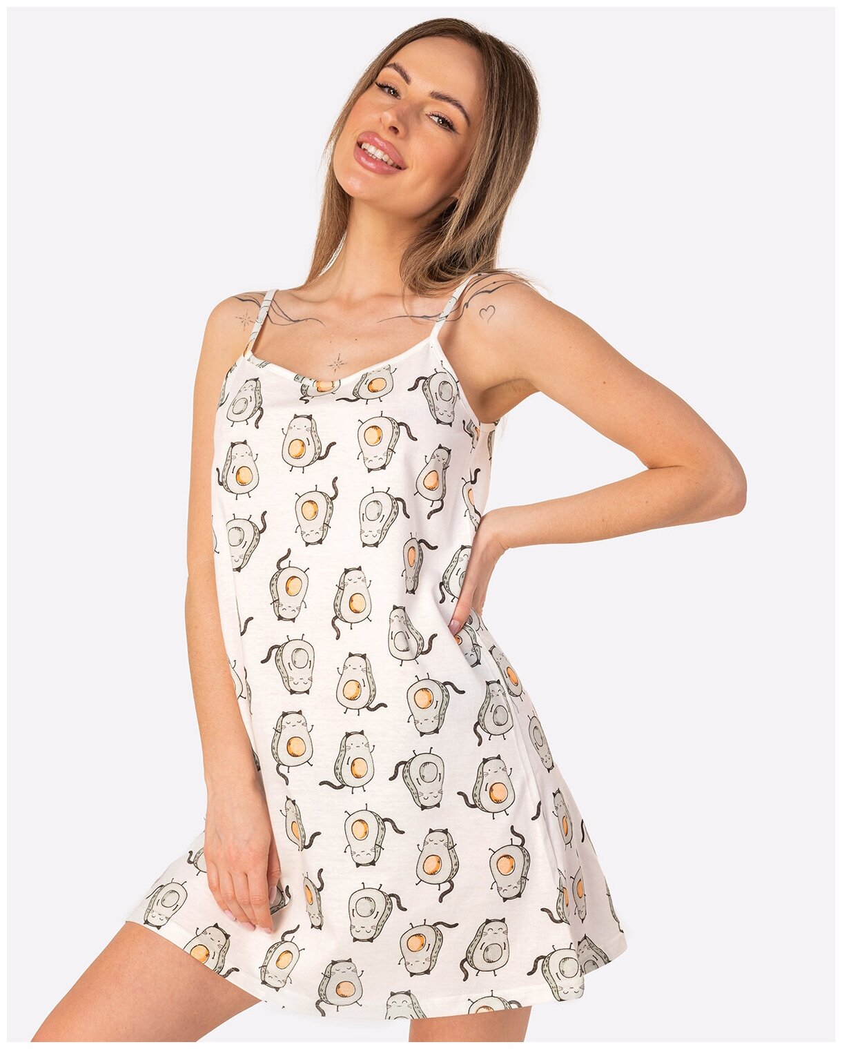 Сорочка женская HappyFox, HF3000MSP размер 52, цвет авокадо.молочный - фотография № 1