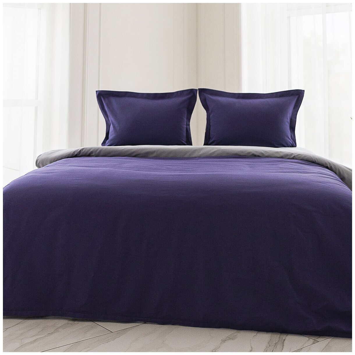 Комплект постельного белья La Prima постельное белье FUSION сатин двусторонний индиго, размер 1.5 спальный (145x215см)