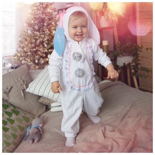 детский карнавальный костюм зайчик размер 74 см Карнавальный костюм для малышей «Зайчик с голубыми ушами», велюр, хлопок, рост 74-92 см