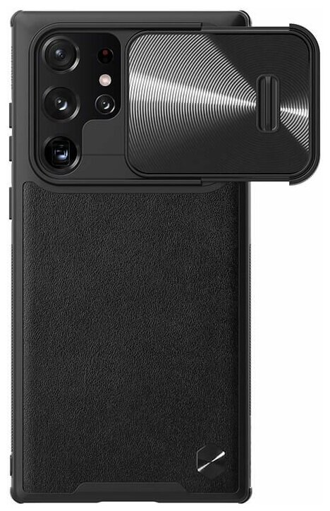 Противоударный кожаный чехол с защитой камеры Nillkin CamShield Leather Case S для Samsung Galaxy S22 Ultra черный