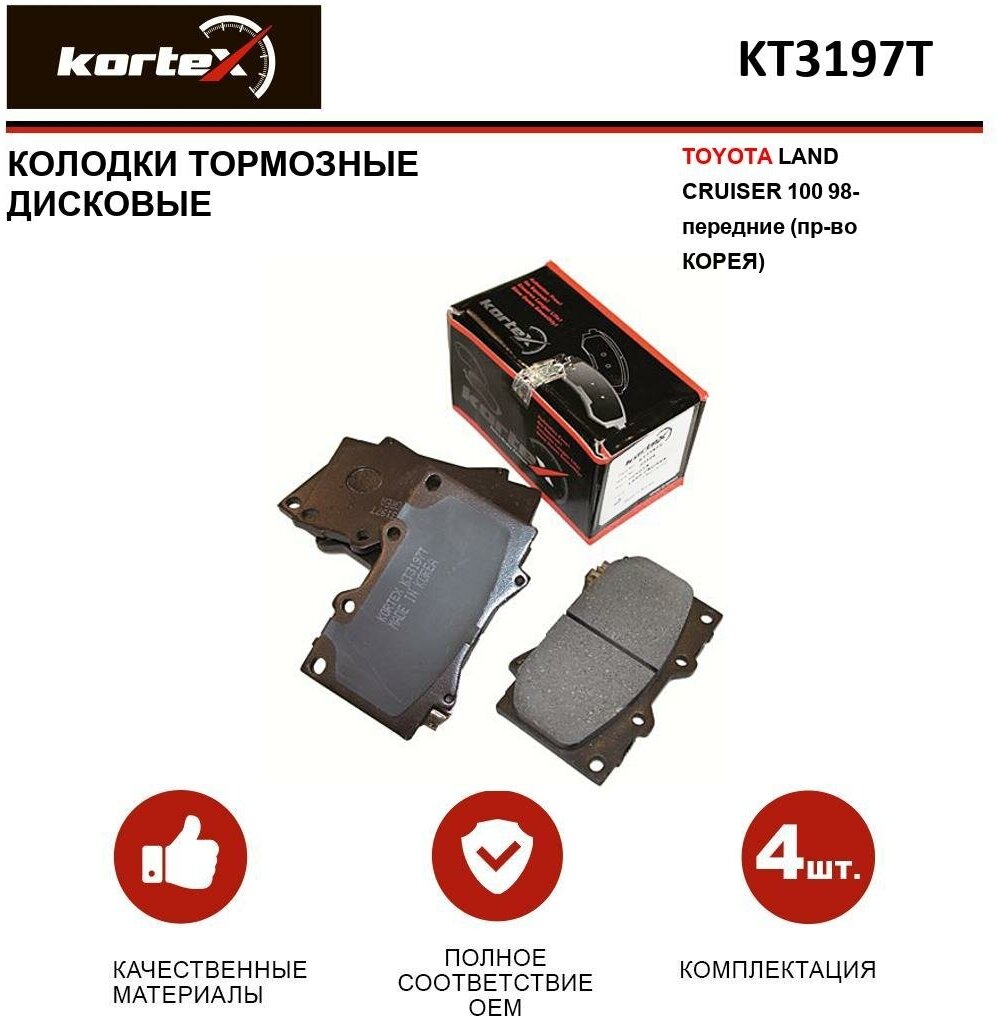 Колодки тормозные Kortex для Toyota Land Cruiser 100 98- передн. к-т OEM 0446560220, 0446560230, 0446560240, 05P1050, 2352402, FDB1456, GDB3197, J3602