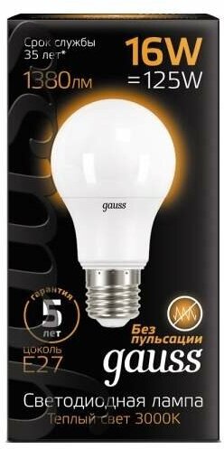 Лампа светодиодная Black 16Вт A60 3000К тепл. бел. E27 1440лм GAUSS 102502116 - фотография № 6