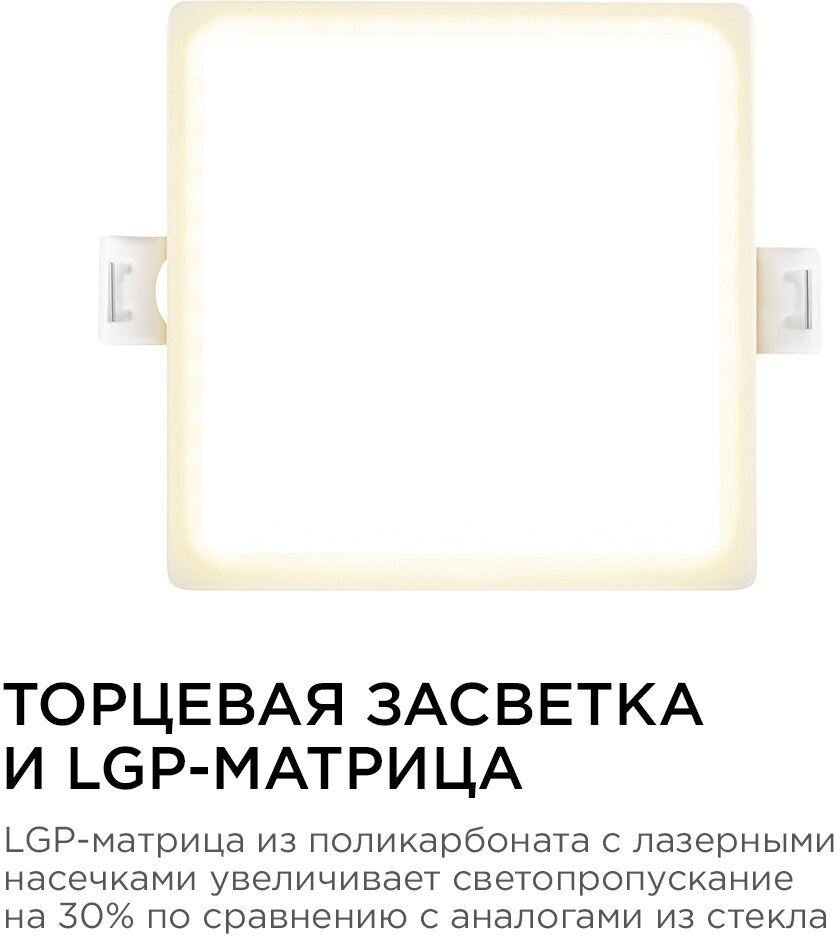 Светодиодный светильник-панель в форме квадрата, с изолированным драйвером, 8Вт, ТБ 2700К, 640Лм, IP40, 220В, 95 мм - фотография № 4