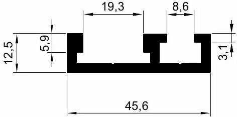 Профиль алюминиевый 456 мм анодированный 1 м. WoodWork