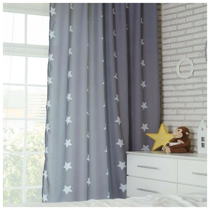 Комплект штор "Этель" Grey stars 145*260 см-2 шт, 100% п/э, 140 г/м2