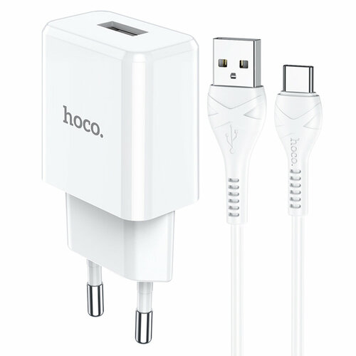 Сетевое зарядное устройство HOCO N9 Especial 1xUSB с Кабелем USB - Type-C, 2.1A, 10W, белый сзу hoco n9 especial 1xusb с кабелем type c белый