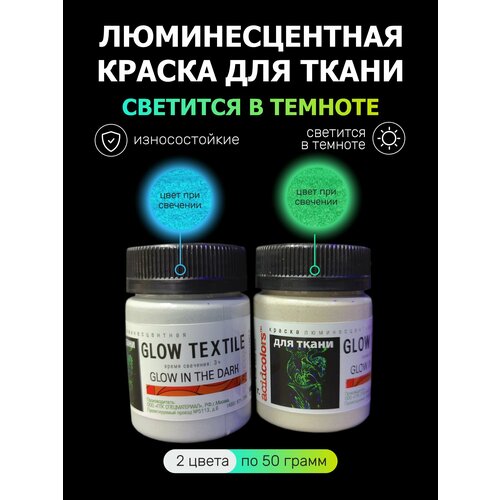 фото Набор люминесцентных красок светящихся в темноте и ультрафиолете acidcolors textile для оформления одежды, комплект 50 г х 2 шт