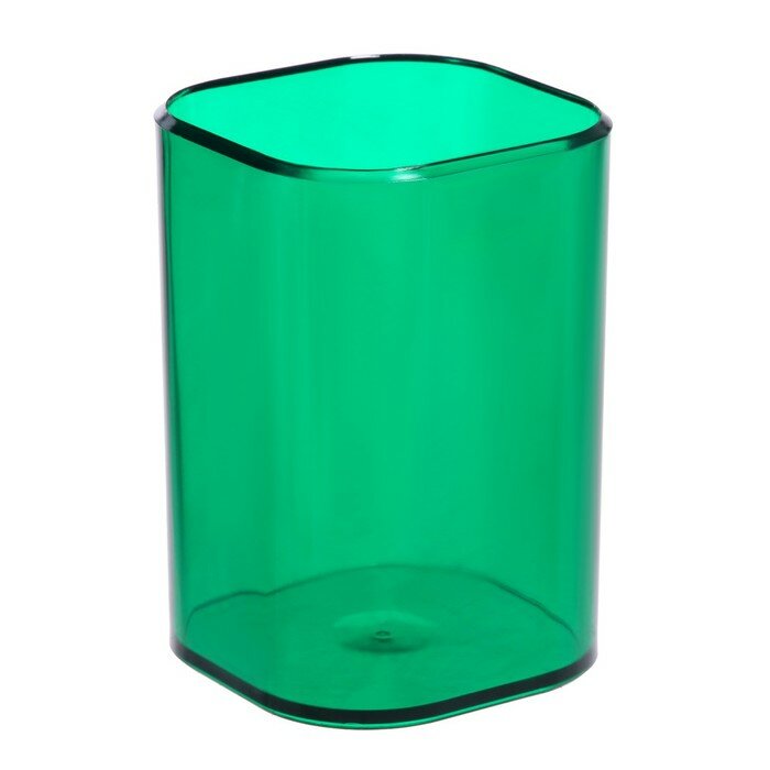 Подставка-стакан для пишущих принадлежностей Стамм "Фаворит", квадратная, тонированная зеленая