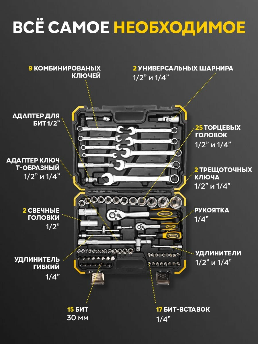 Набор инструментов 1/2 и 1/4 дюйма, 82 предмета