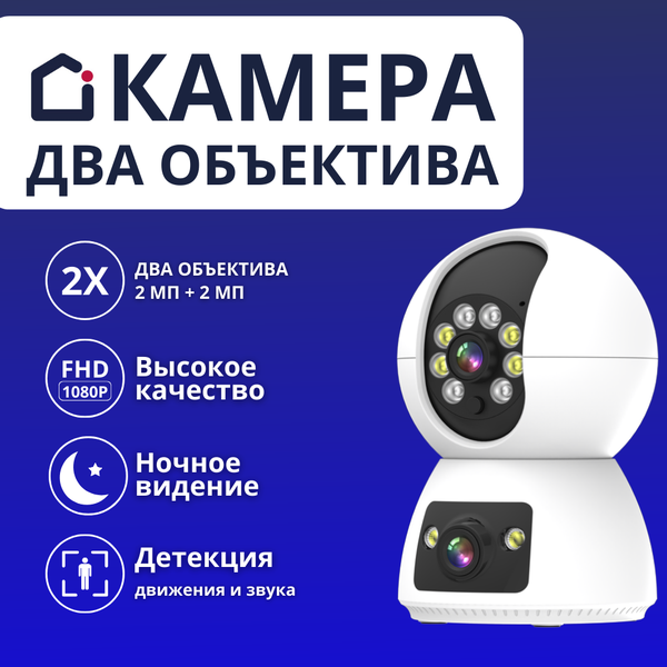 Камера видеонаблюдения WiFi iFEEL Duo IFS-CP009 для дома, поворотная с 2 объективами, ночной съемкой и датчиком движения