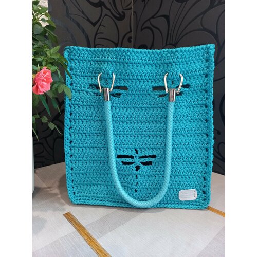 Сумка шоппер VOV, фактура вязаная, бирюзовый