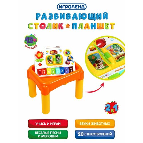 Игроленд Столик-планшет развивающий звук 2xАА пластик 435x327x34см 1795₽