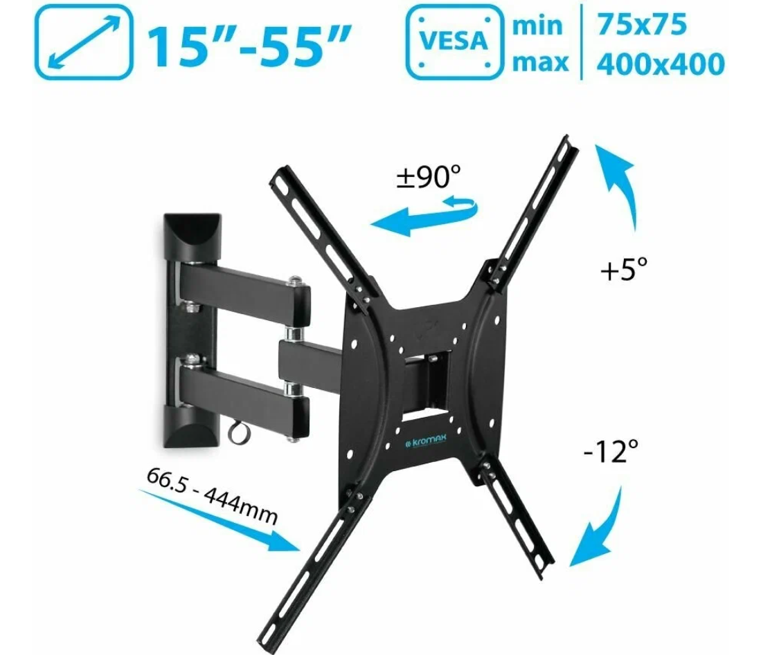 Кронштейн для телевизора наклонно-поворотный настенный Kromax OPTIMA-404 / до 55 дюймов / vesa 400x400