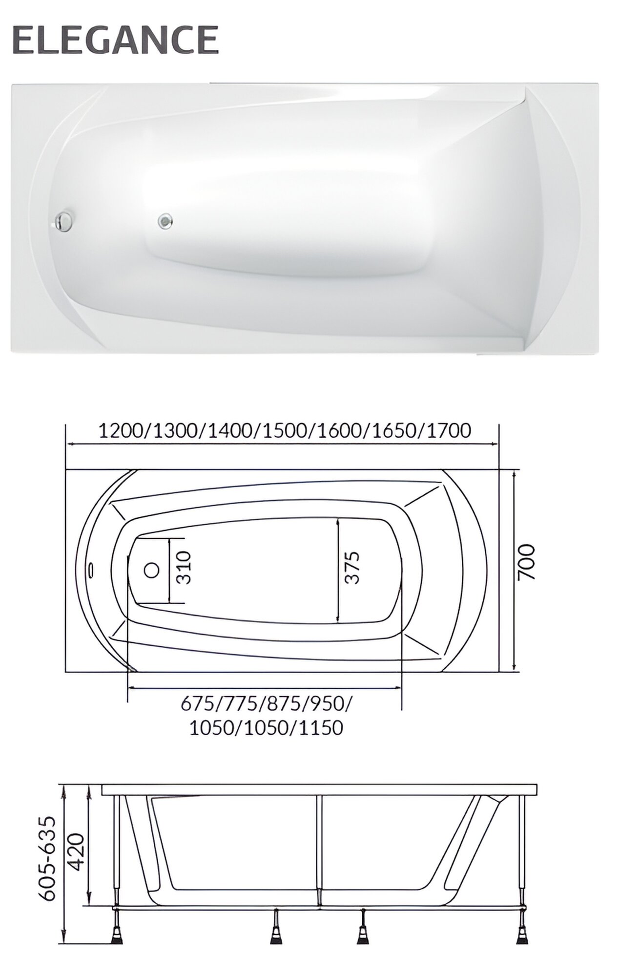 Акриловая ванна 1MarKa Elegance 150x70 см 4604613105044 - фото №5