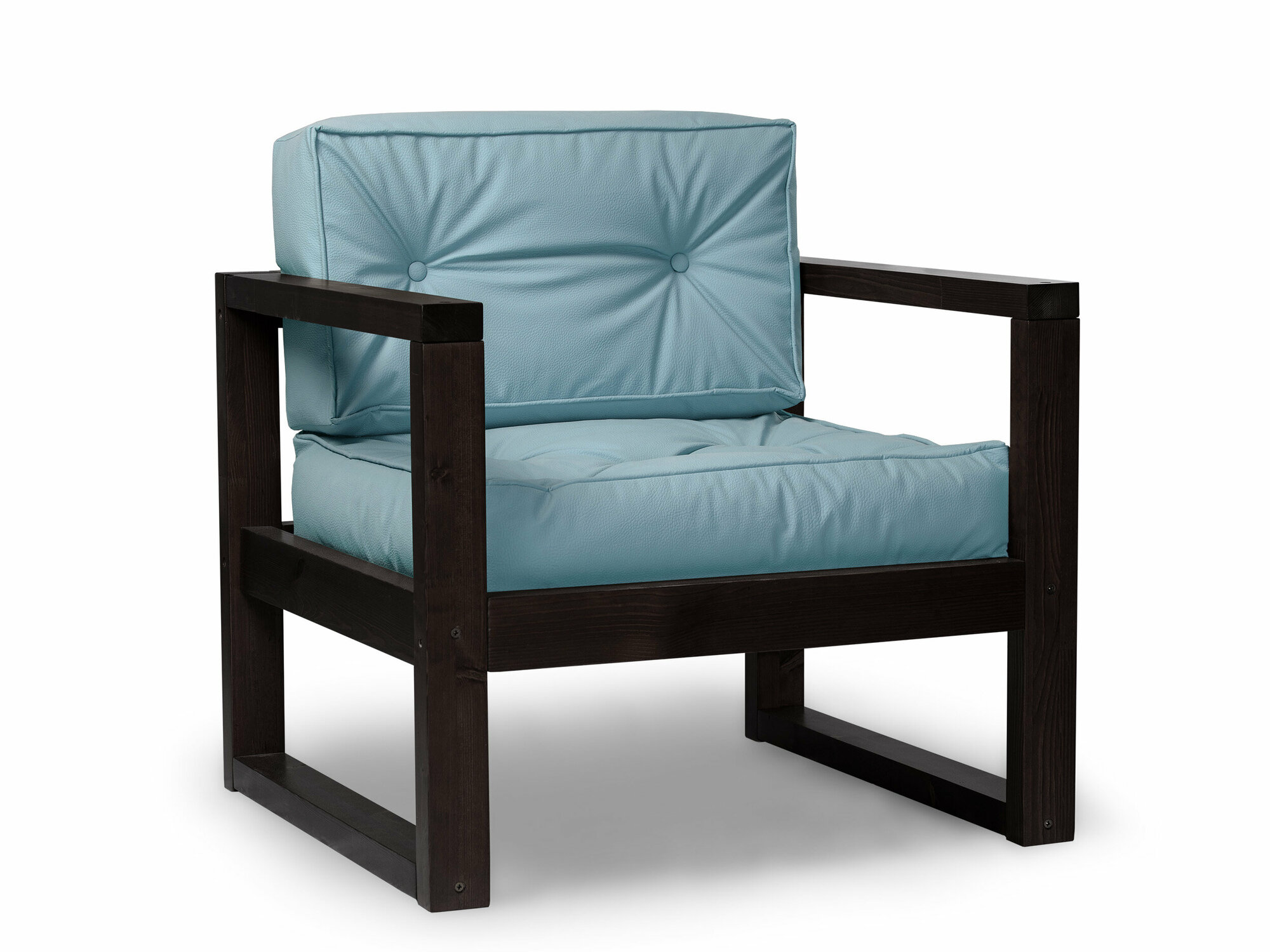 Кресло астер-с, голубая-венге, кожзам, деревянное, мягкое, для дачи, для кафе и бара, на веранду, в террасу, для бани