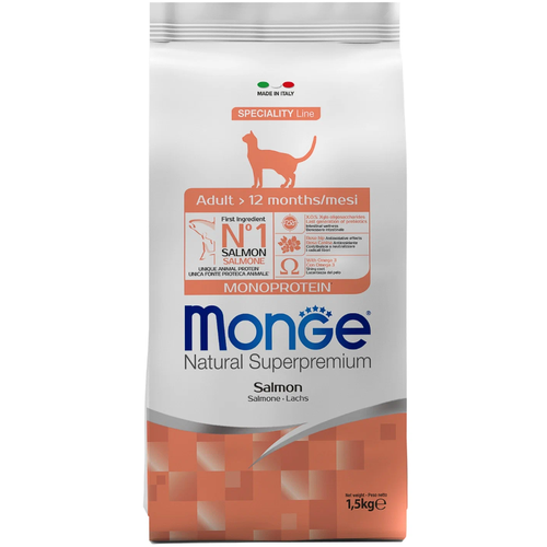 Сухой корм для кошек Monge Natural Superpremium , с лососем 1.5 кг