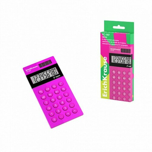Калькулятор карманный 8-разрядов ErichKrause PC-987 Neon, розовый (в коробке по 1 шт.) (комплект из 2 шт)