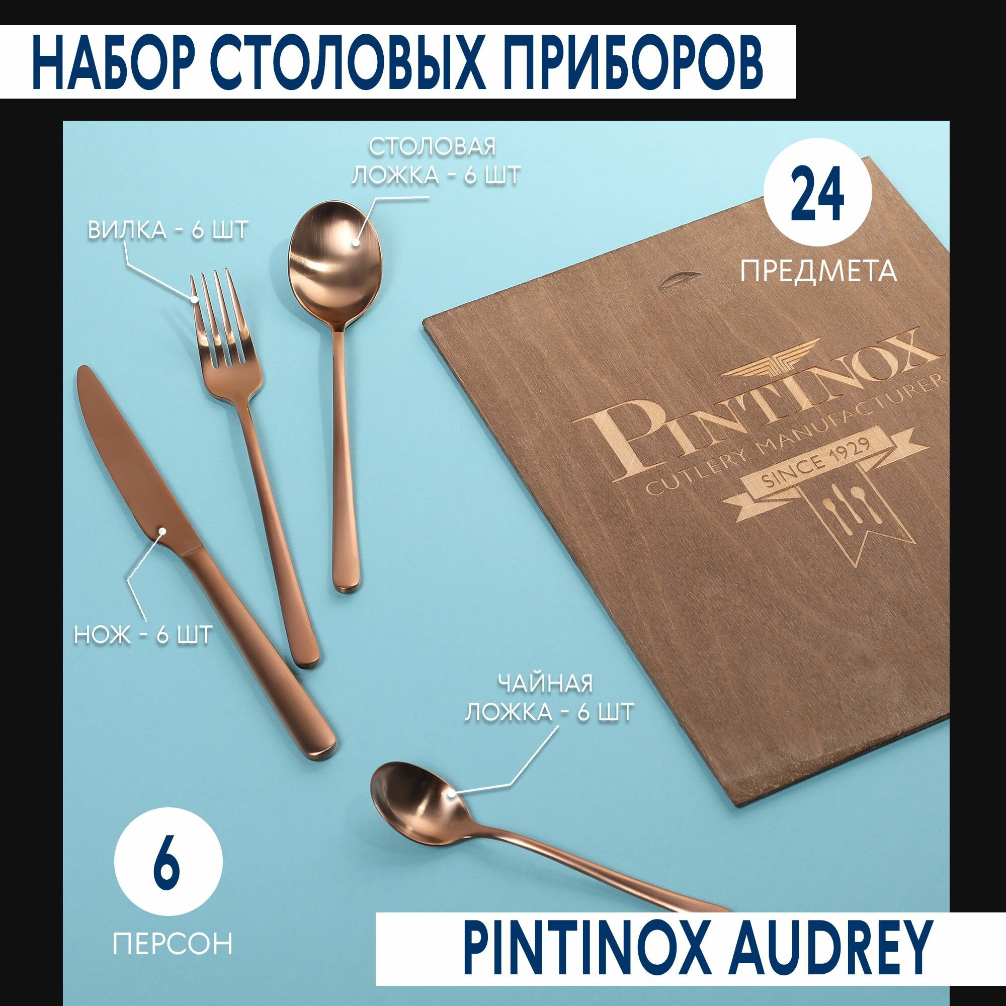 Набор столовых приборов Pintinox Satin cop 24 предмета 6 персон - фото №1