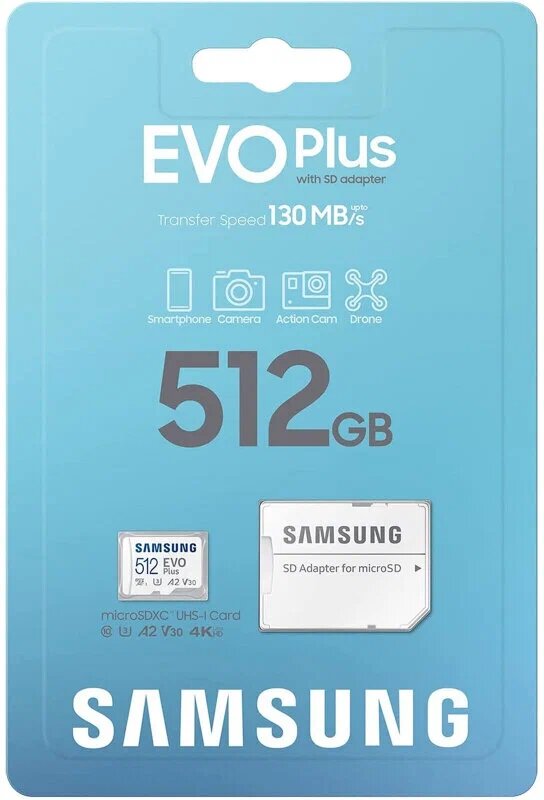 Micro SecureDigital 512Gb Samsung SDXC EVO+ MB-MC512KA/CN